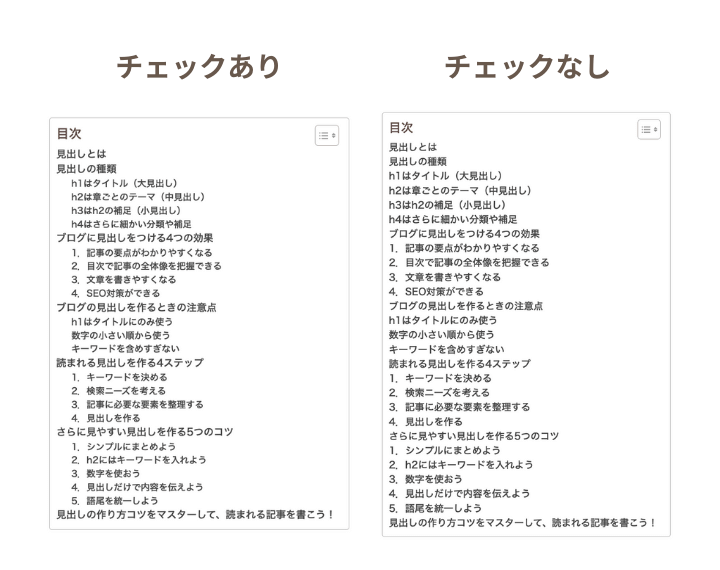 階層表示の有無による比較